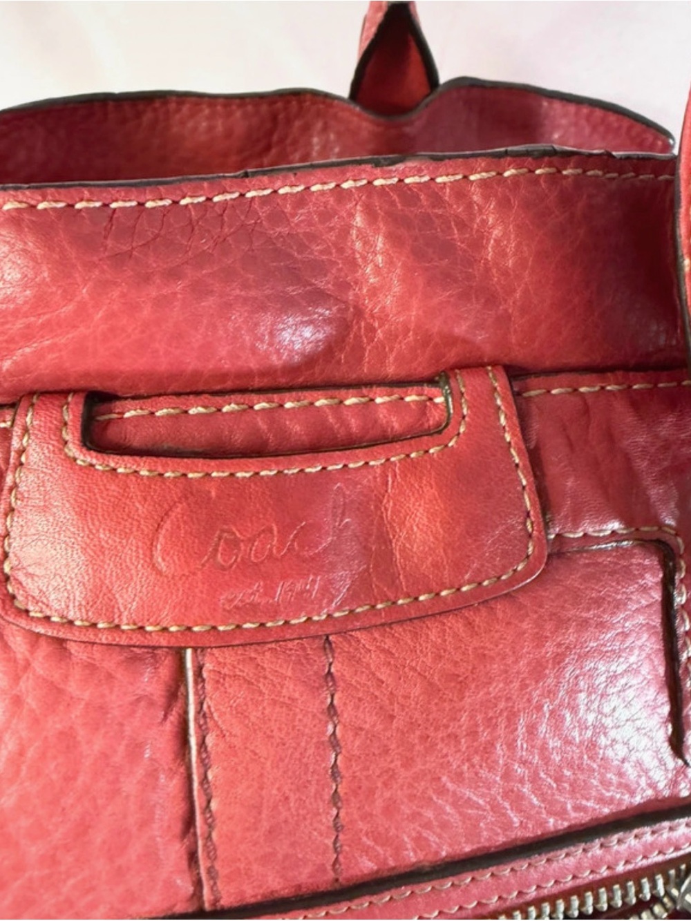 Coach Red Leather Shoulder Bag with Silver Hardware - Picture 5 of 12